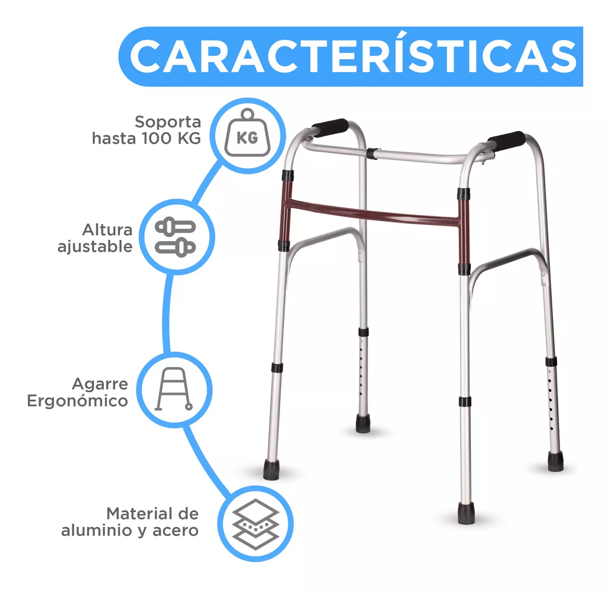Andadera Adulto Ortopedica Andador De Aluminio Vino Tikun