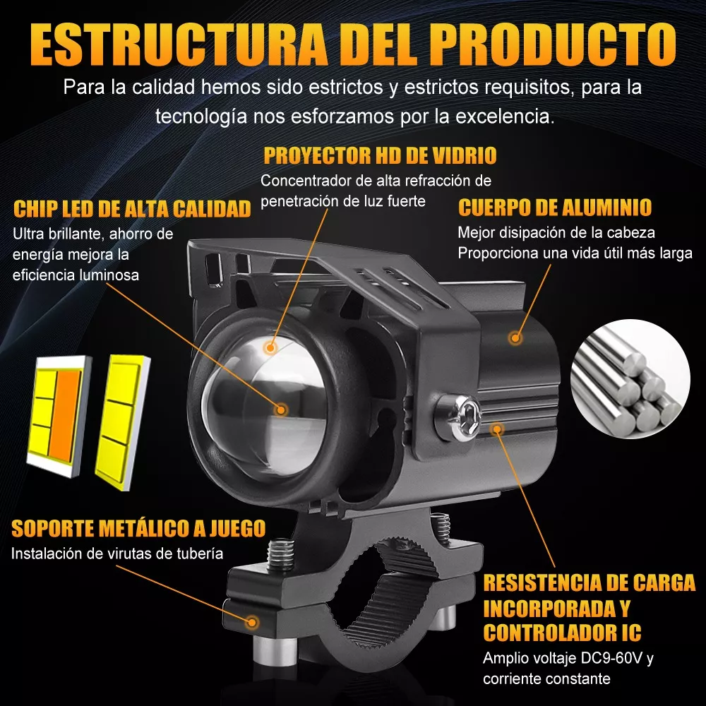 Par Faros Lupa Led Auxiliar Luz Doble Color Auto Moto 120w