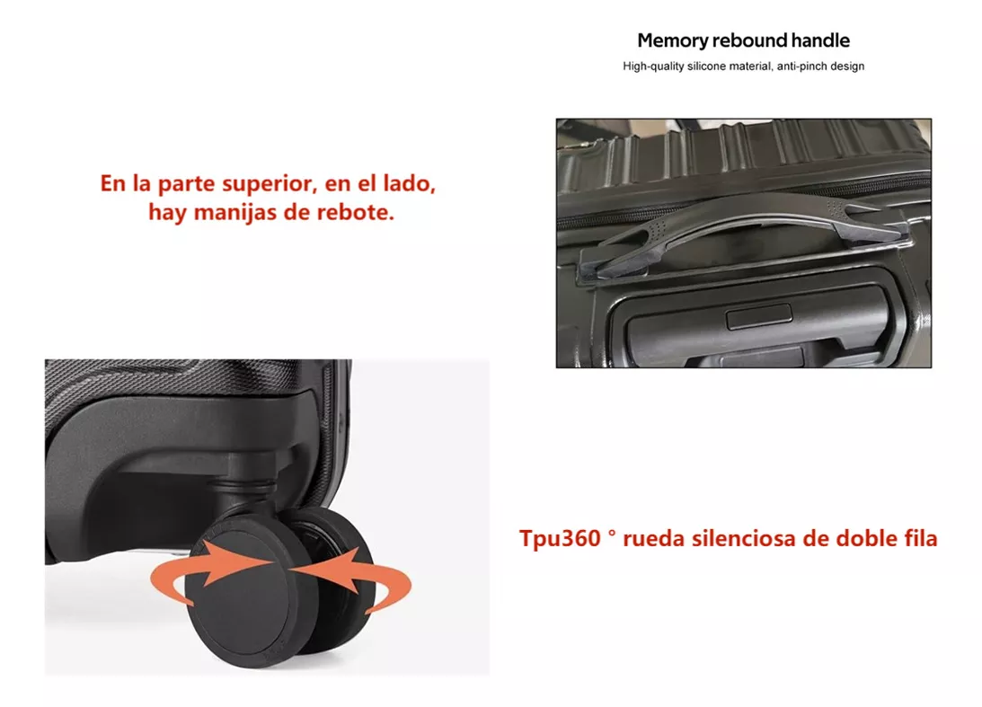 Set Maletas Rígidas Kit Viaje Mano Avion 20in 4 Ruedas 360°