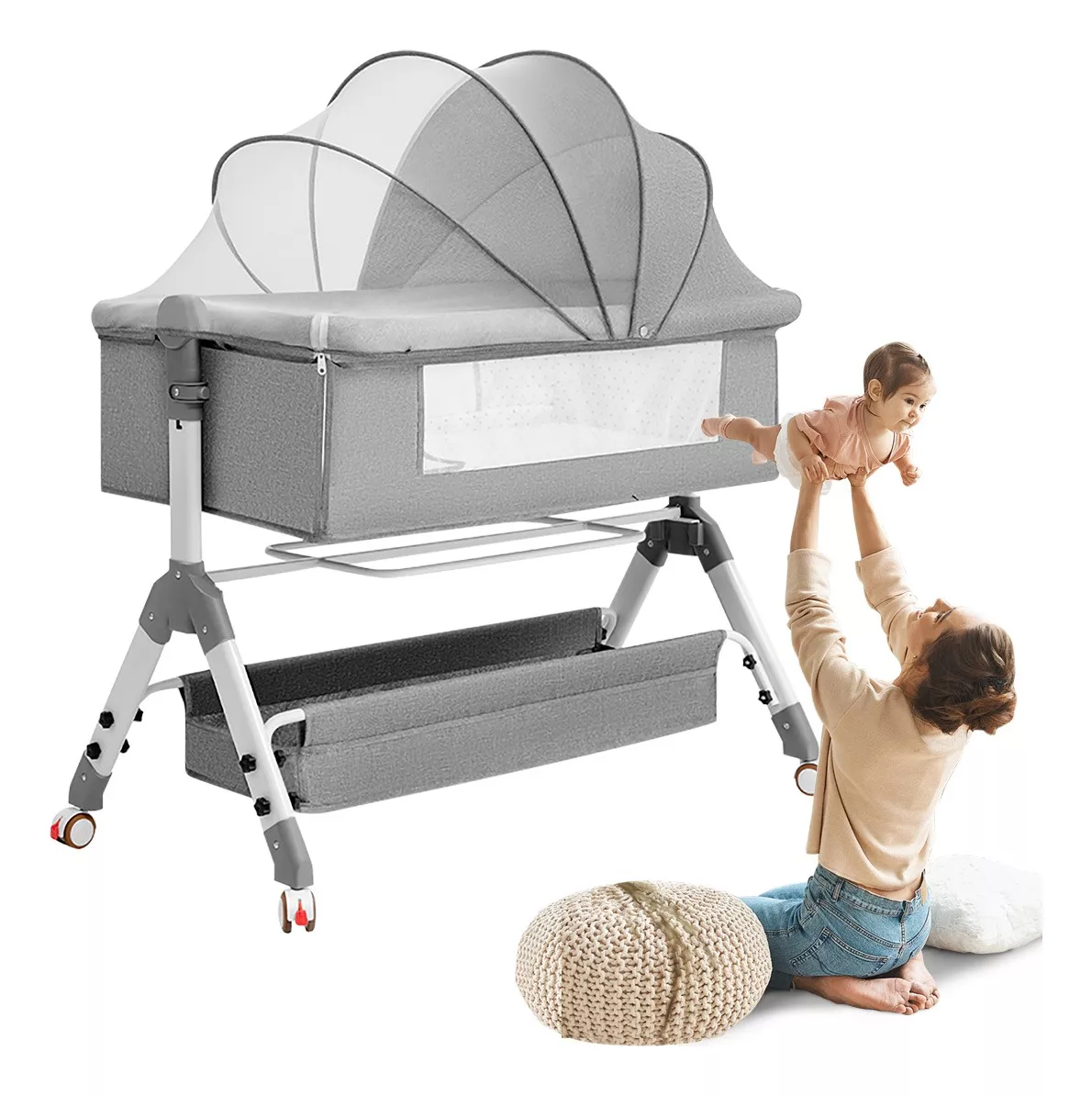 Cuna Corral Para Bebes Cama Altura Regulable Con Mosquitero