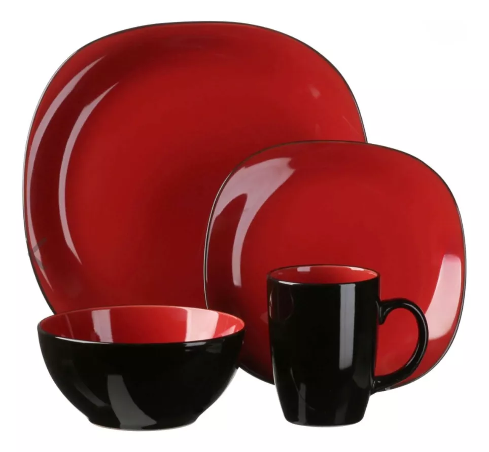 Vajilla Roja Cuadrada Vascella Para 4 Personas 16pz
