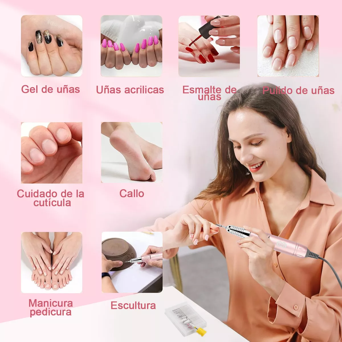 Ciicii Pulidor Esmeril Taladro De Uñas Profesional 45000rpm, Taladro De Uñas Eléctrico Con Led Para Técnicos De Uñas Profesionales O Principiantes