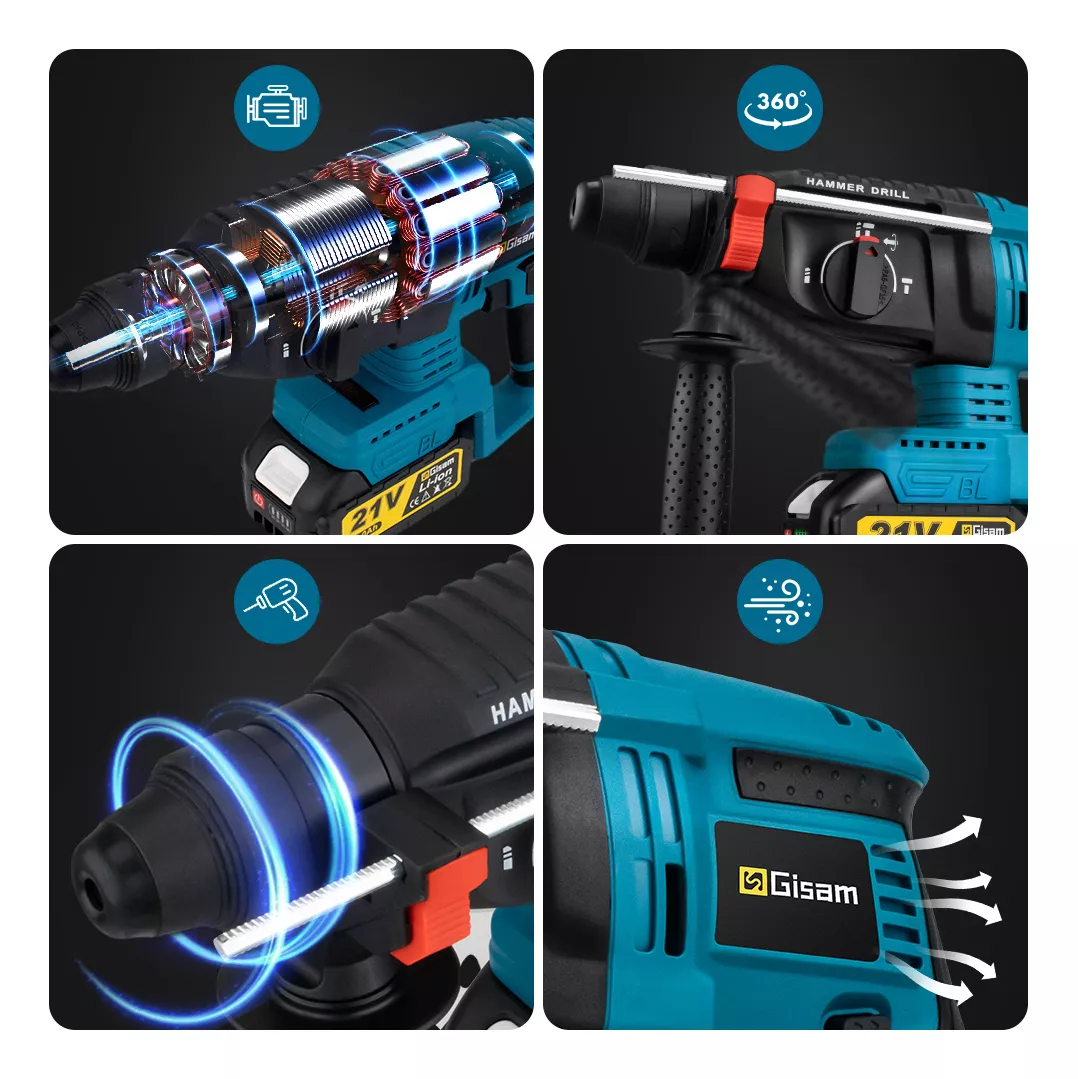 Rotomartillo Inalámbrico Taladro Sds-plus Gisam W3747 2200w