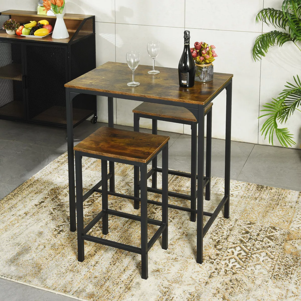 Gomyhome Juego De Comedor 2 Sillas Rectangular 80cm Marrón