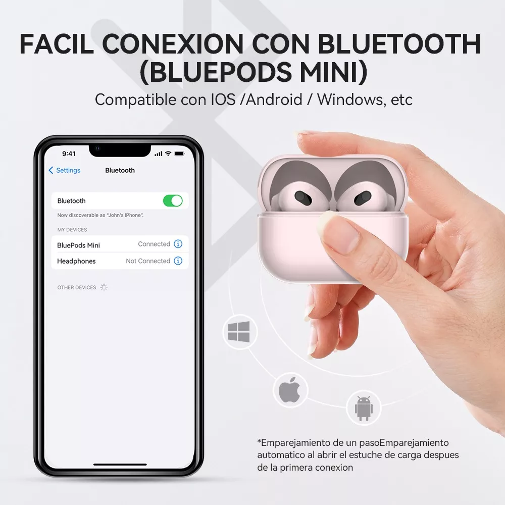 Auricular in-ear gamer inalámbrico Fitpolo Bluepods Mini 1 rosa con luz LED