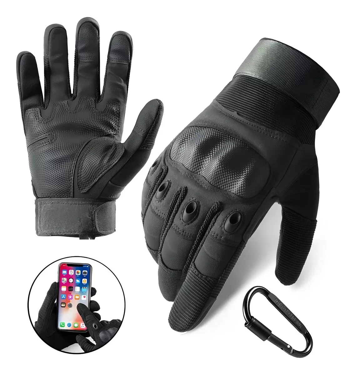 Guantes De Motociclista Proteccion Motociclista Guantes Para Moto Guantes De Proteccion Pantalla Táctil Para Motociclista + Mosquetón Negro Talla Xl Jeeyee