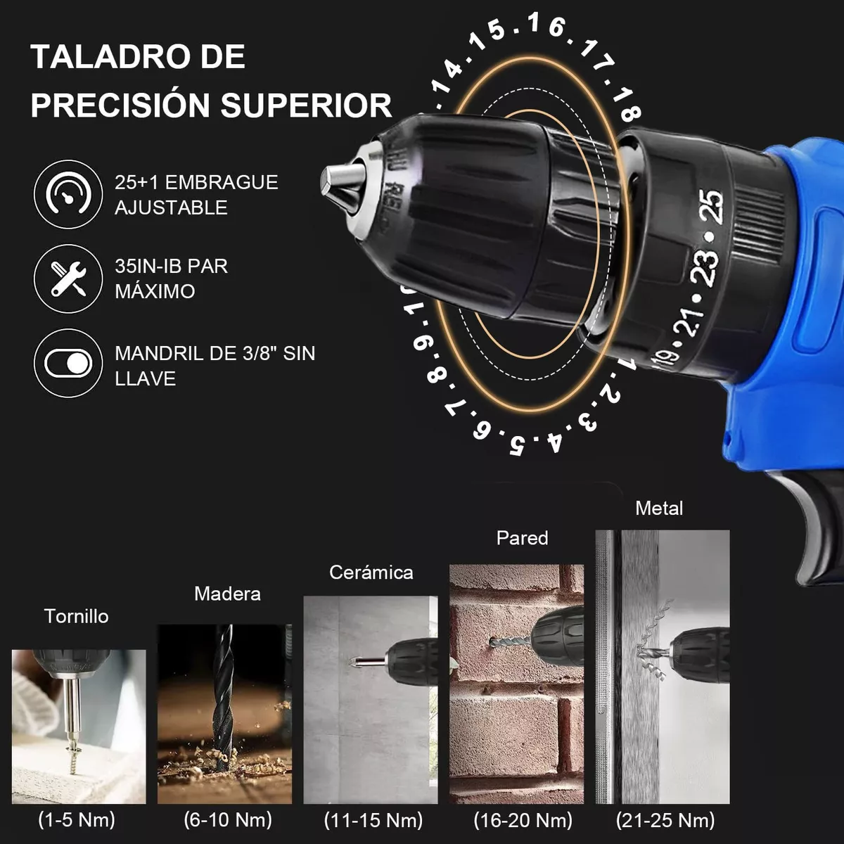 Taladro Electrico Atornillador Inalámbrico Impacto Kit 48v