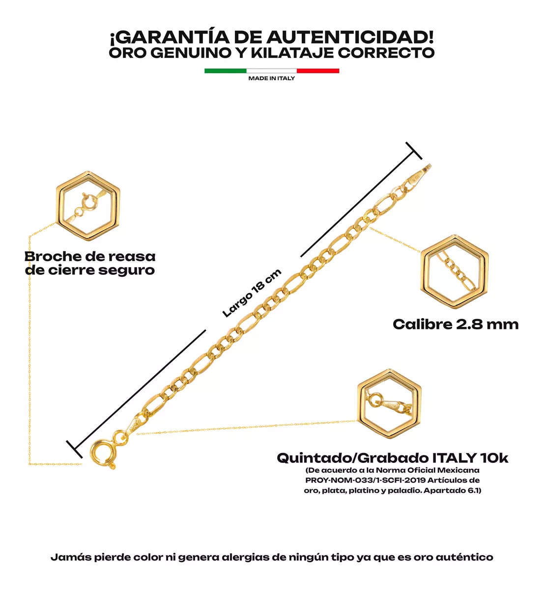 Pulsera Cartier Pulso Oro 10k Esclava Brazalete Figaro 2.8mm