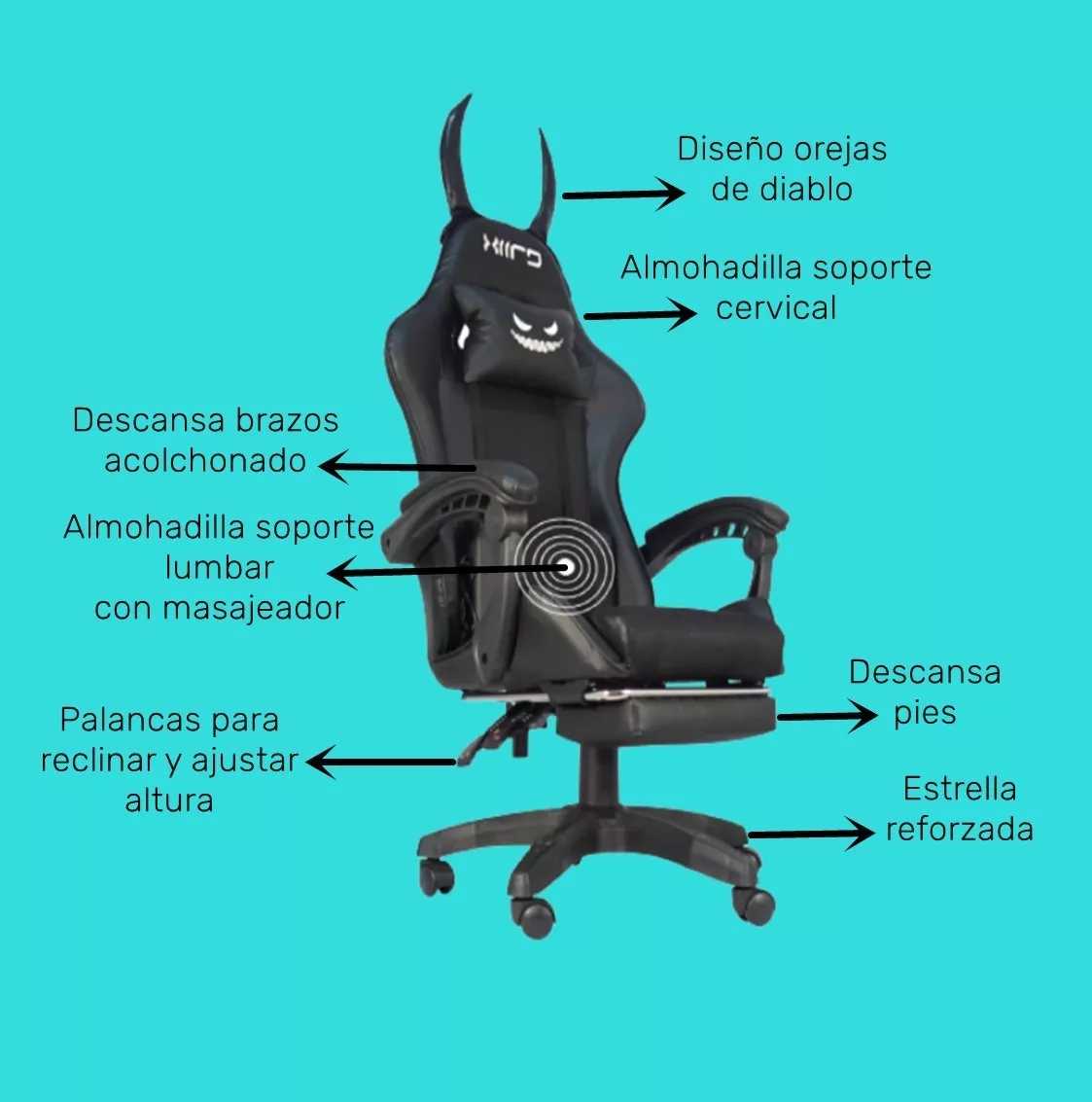 Silla Gamer Reclinable Con Orejas Ergonómica Tela Respirable