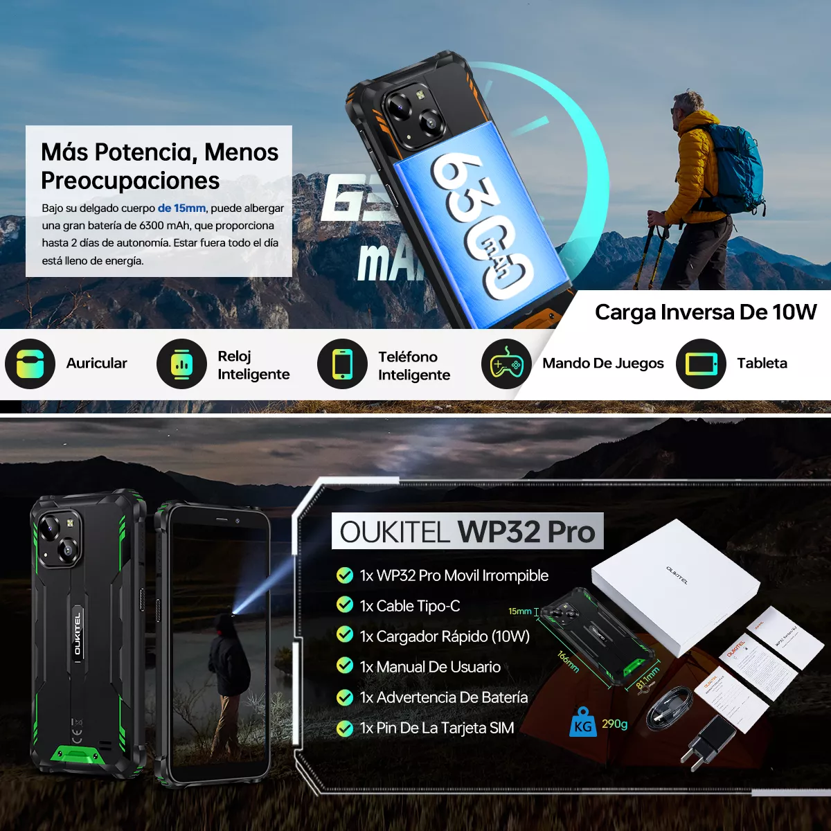 Celular Oukitel Wp32 Pro 24(6+18)gb Ram 256gb Rom Android 14 Smartphone Robusto 6300mah 6.0 Pulgadas Hd Celulares 4g Dual Sim/face Id/gps/nfc/otg