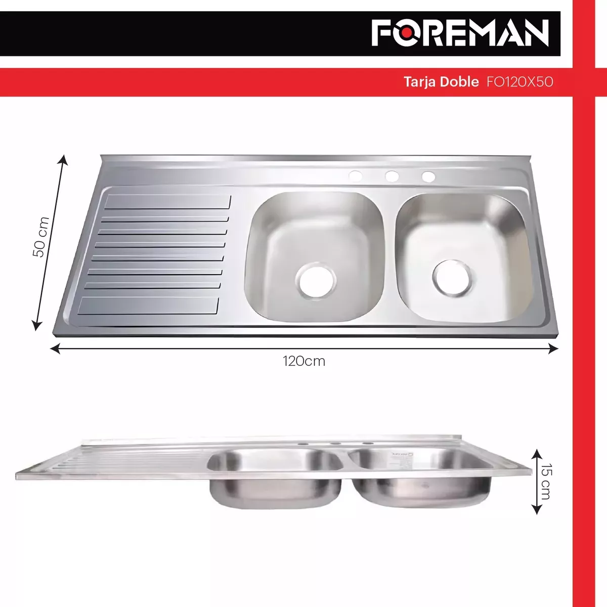 Tarja Fregadero Acero Inoxidable Doble Escurridor Cocina