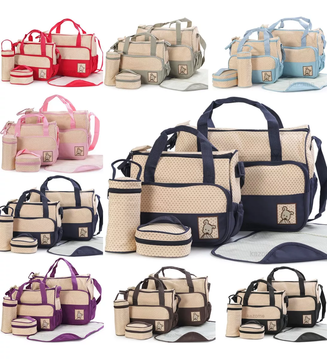 Set 5 Bolsas Panaleras Cambiador Bebe Botella Viaje Multiuso Color Negro Lisa