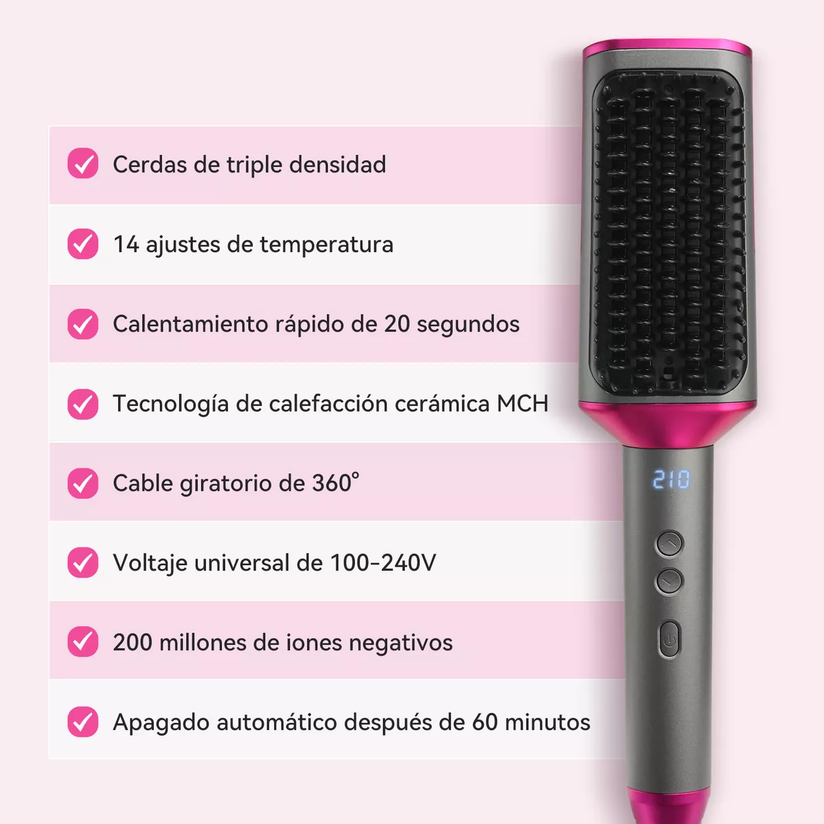 Cepillo Alaciador Electrico Cabello Alisador Iones 14 Modos