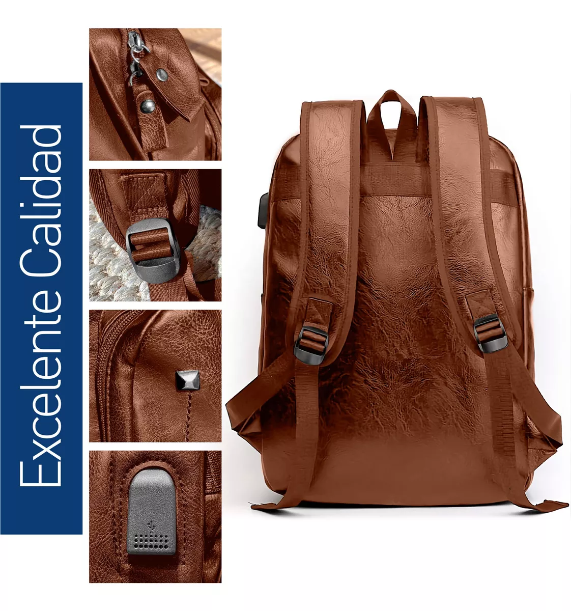 Mochila Antirrobo Para Laptop Cuero Impermeable Puerto Usb