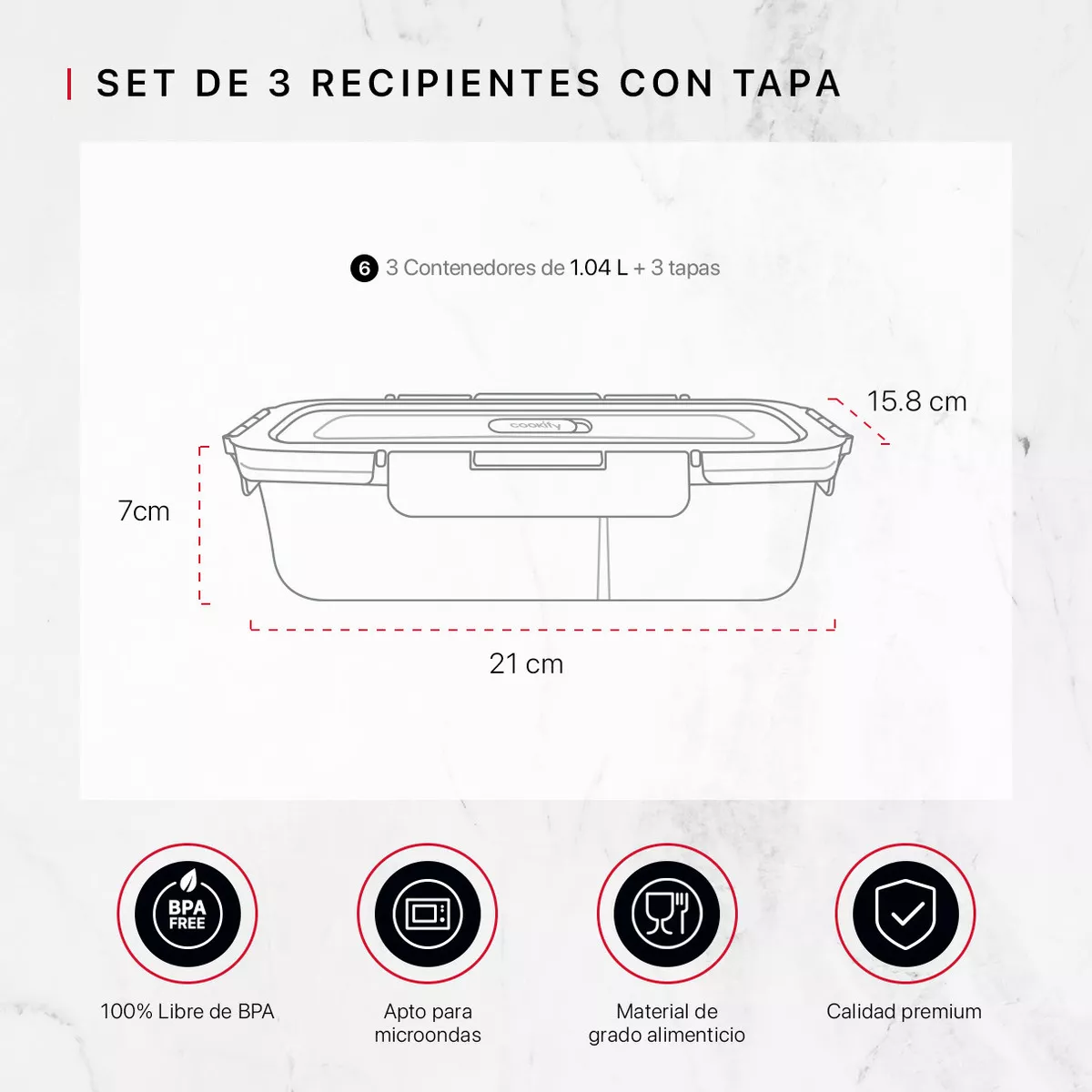 Set 3 Contenedores De Vidrio Con Divisiones Recipientes Herméticos Cookify | Tapas Con Válvula | Toper Aptos Para Horno Y Congelador | Sin Bpa