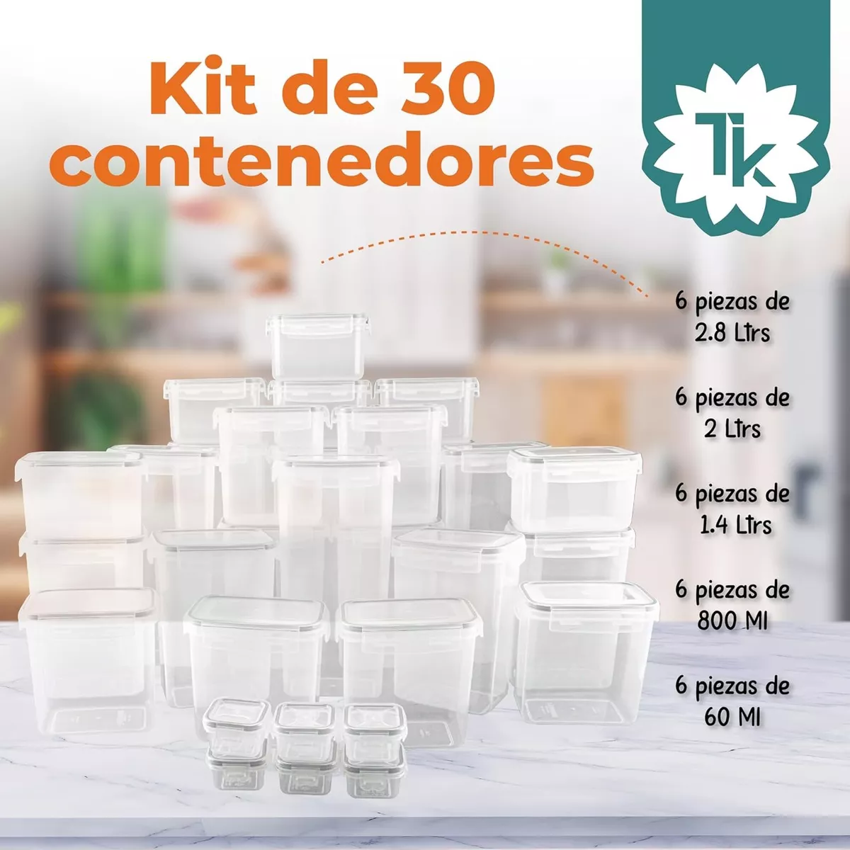 Contenedores Herméticos Alimentos Cocina Almacenar 30pzs