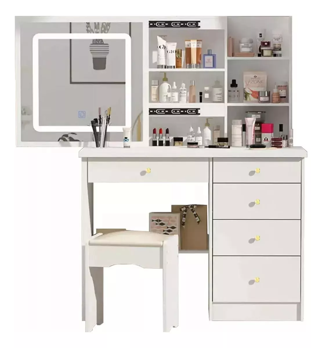 Tocador Vanity Multifuncional Moderno Con Espejo Led Y Banco