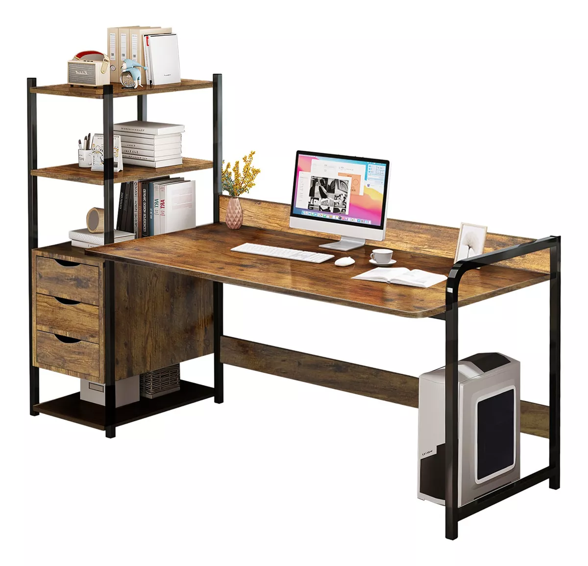 Muebles Escritorio Mesa Madera Para Computadora 1.4m+3 Cajon