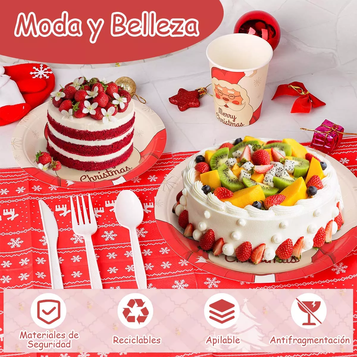 Juego De Vajilla Navidad De Desechables Platos Vasos 225 Pzs