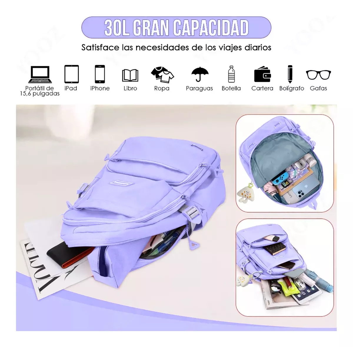 Mochila Escolar Viaje Bolsa 30l Laptop 15.6 Inch Gran Capacidad Para Mujer O Hombre