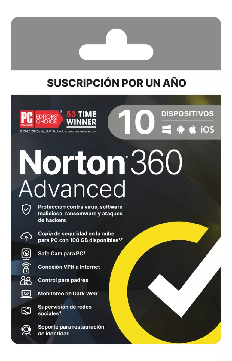 Norton 360 Advanced 100gb 10 Dispositivos 1 Año