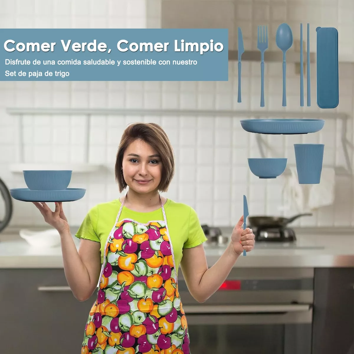 Juego De Vajilla De Paja De Trigo 56 Piezas Reutilizable