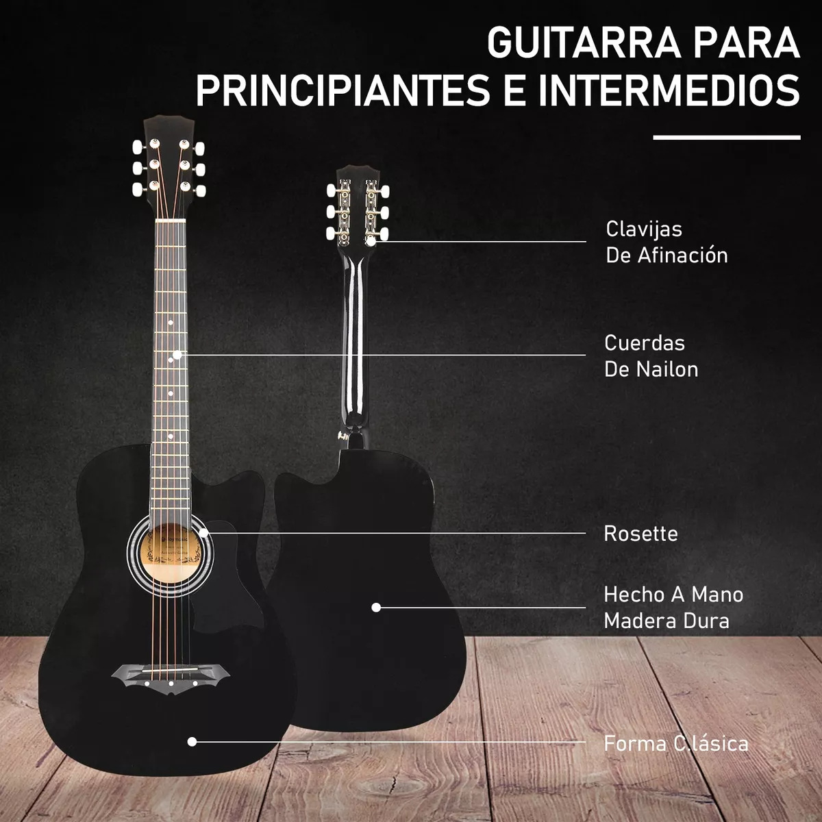 Guitarra Acústica Clasica De 38 Inch,con Funda  Y Accesorios