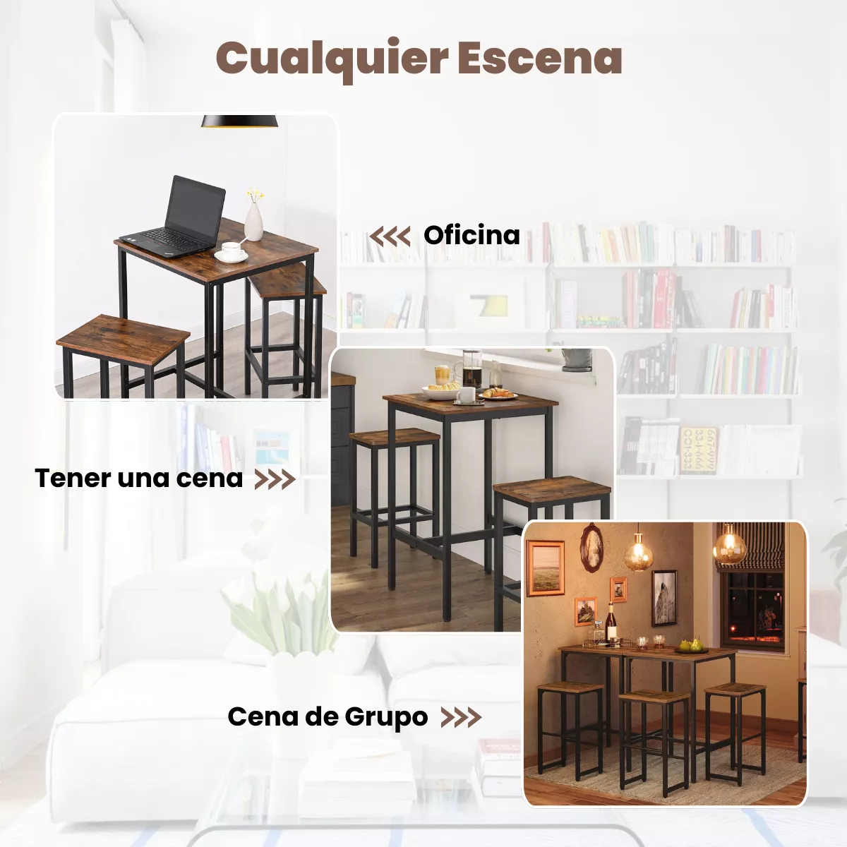 Gomyhome Juego De Comedor 2 Sillas Rectangular 80cm Marrón