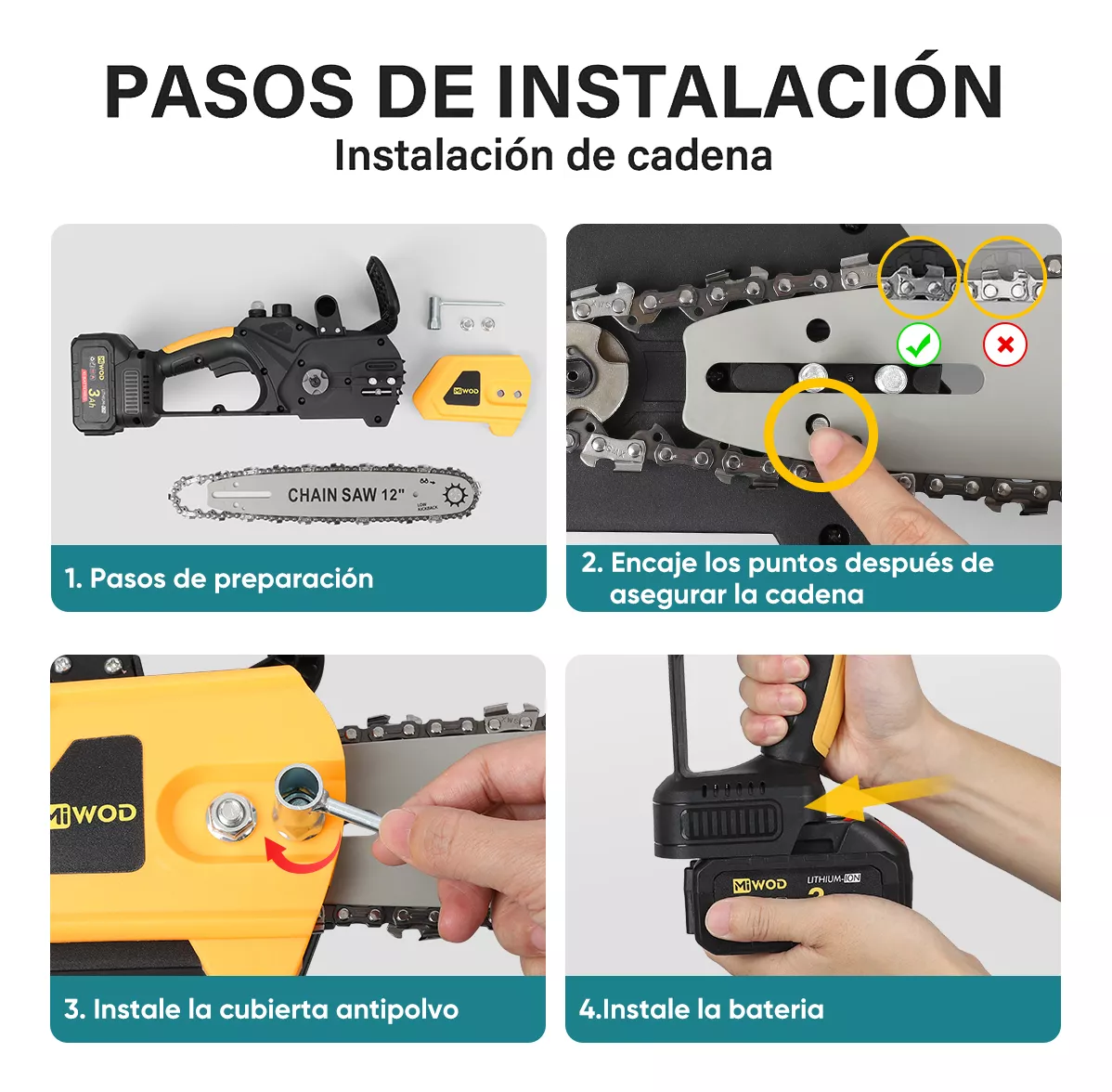 Motosierra Eléctrica Portátil Inalámbrica Dos Baterías 12 In