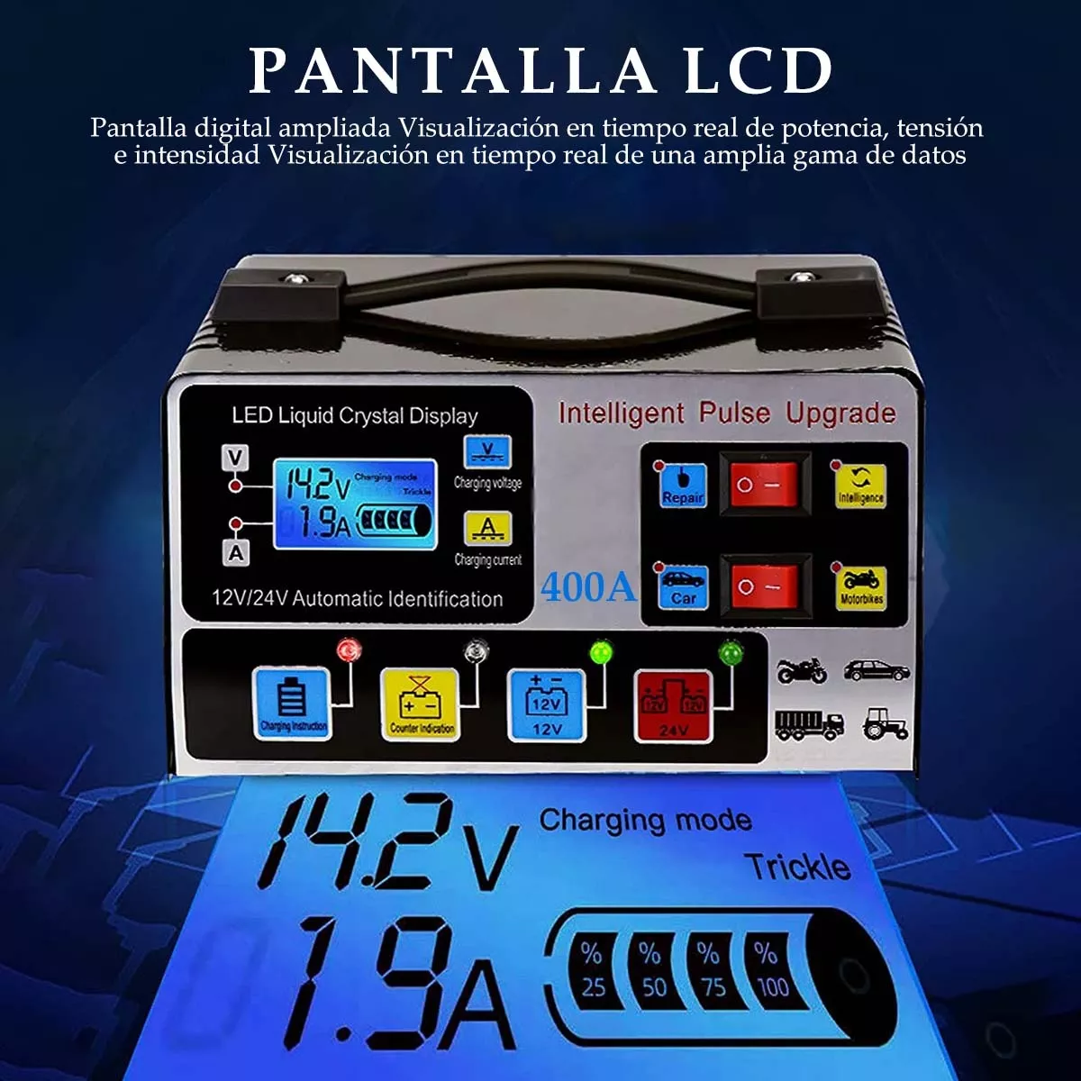 Cargador De Batería Inteligentes Automático 12/24v Auto