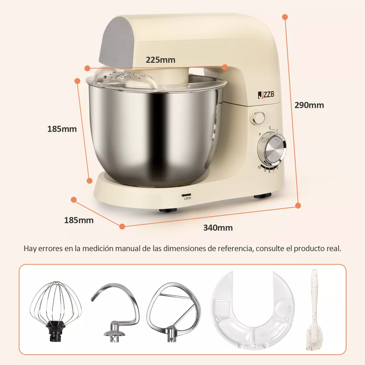 Jzzb 1500w Batidora De 10 Velocidades Bowl De Acero 5 Lts