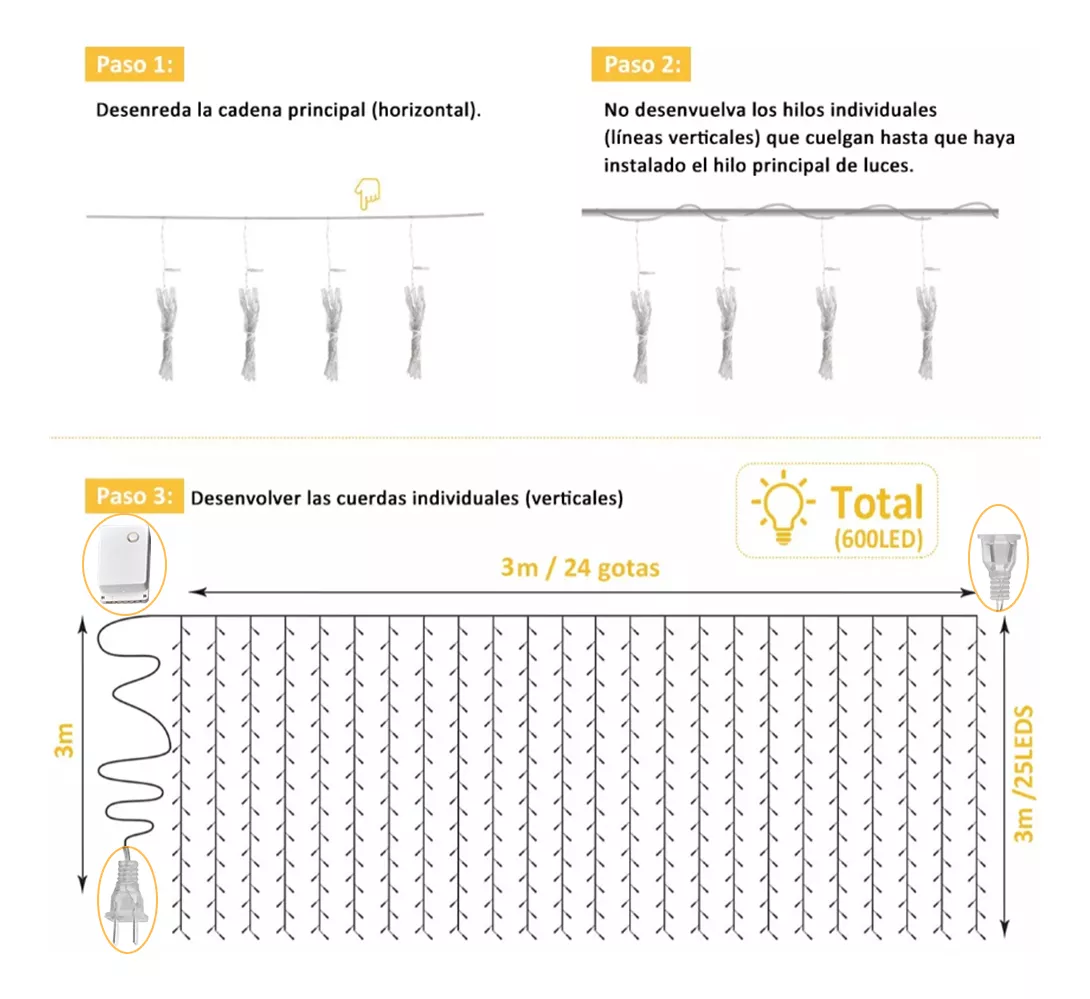 Decoración Navideña Luz 240led Fiesta 3m Luz Exterior