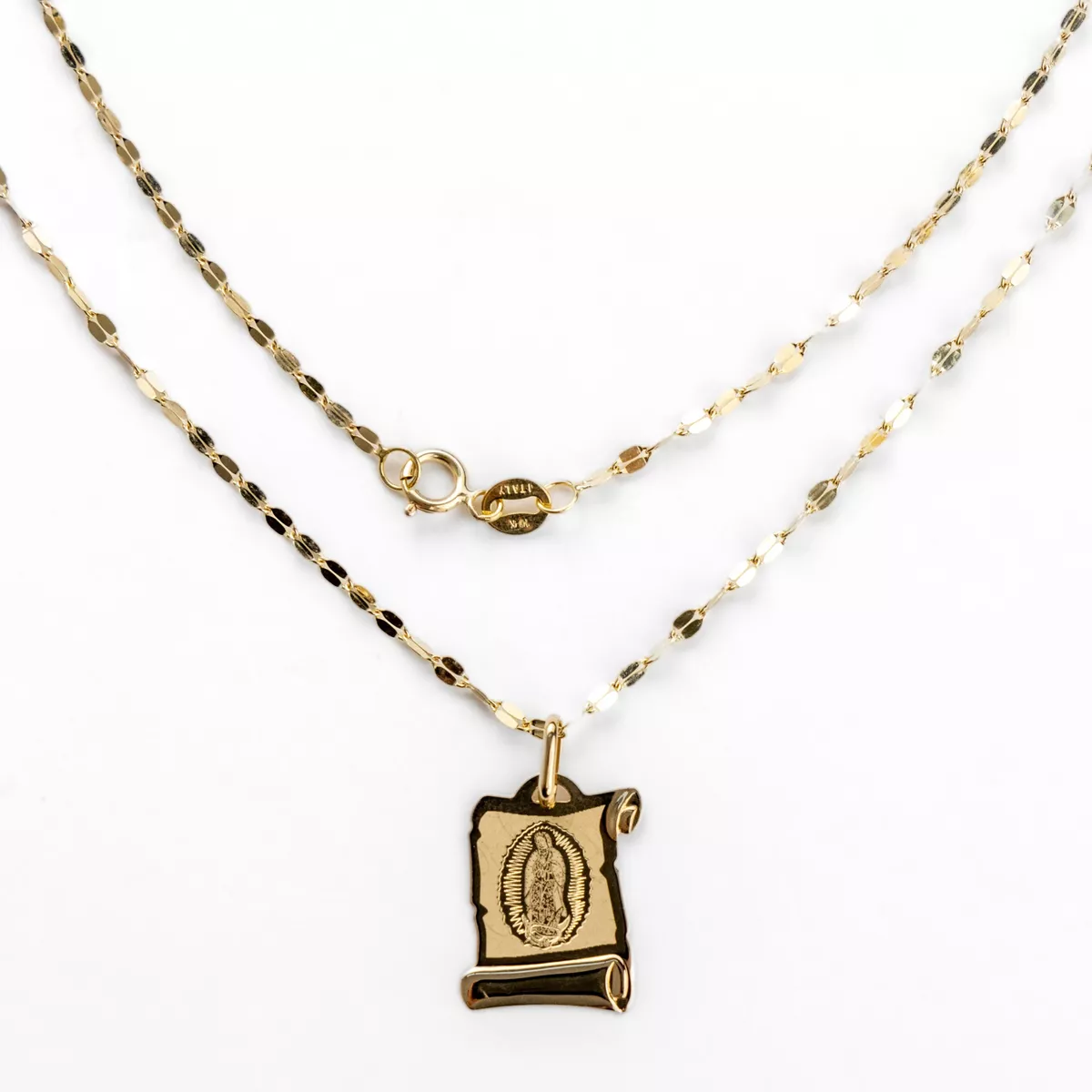 Collar Con Medalla De Virgen Italiana De Oro De 10k