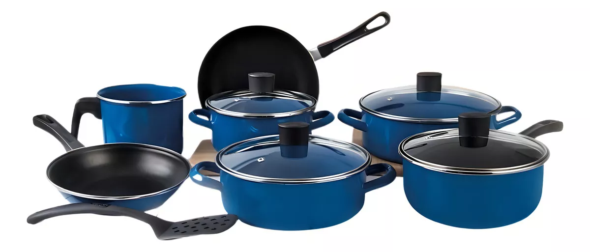 Bateria de Cocina Clásica de Peltre 12 Piezas Cinsa Austria Azul