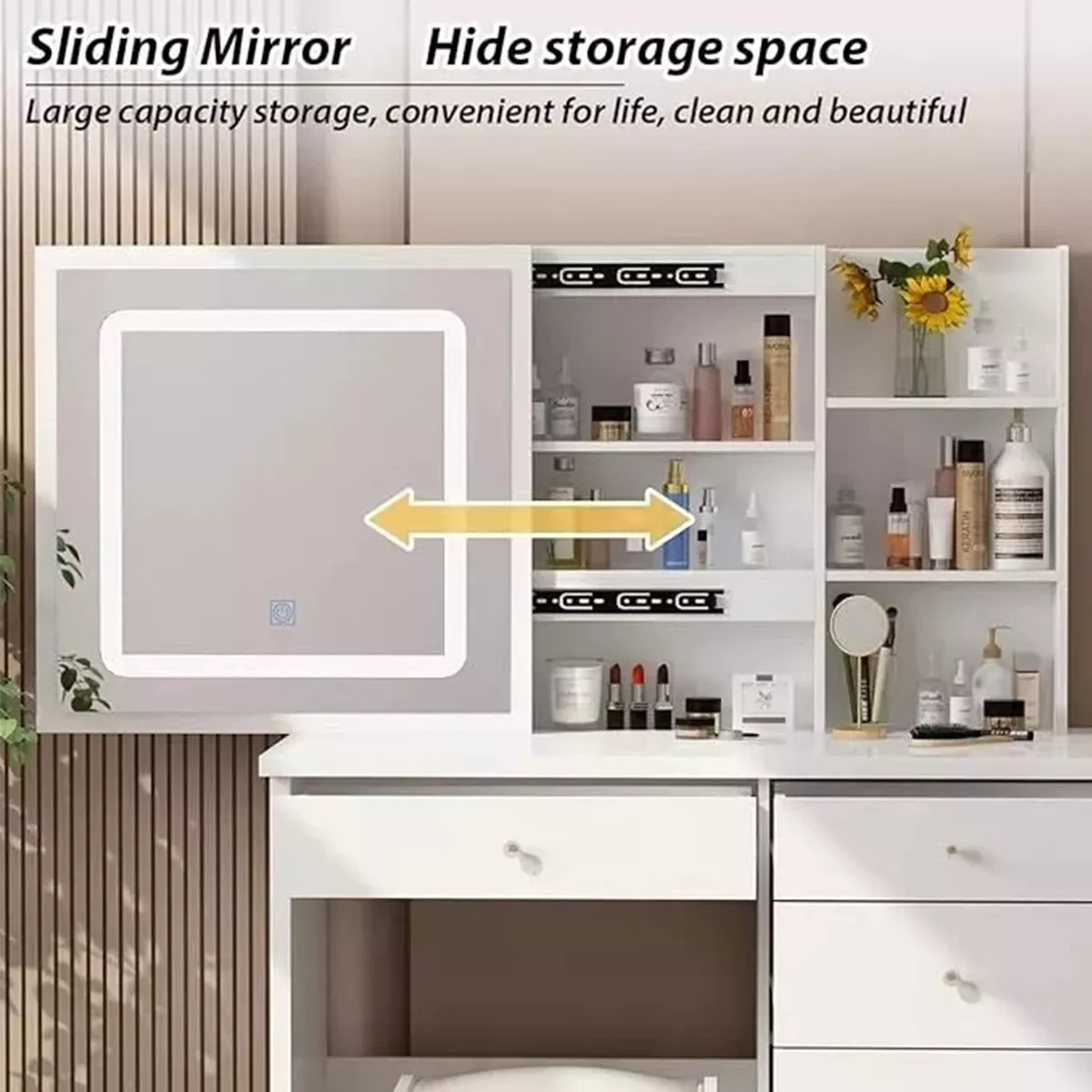 Tocador Vanity Multifuncional Moderno Con Espejo Led Y Banco