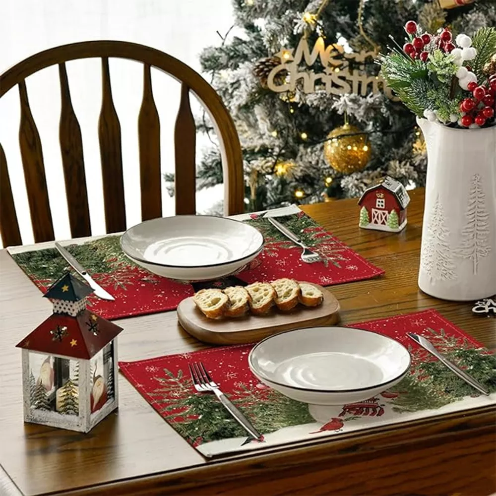 Camino De Mesa Con Adorno Navideño + 4 Manteles Individuales