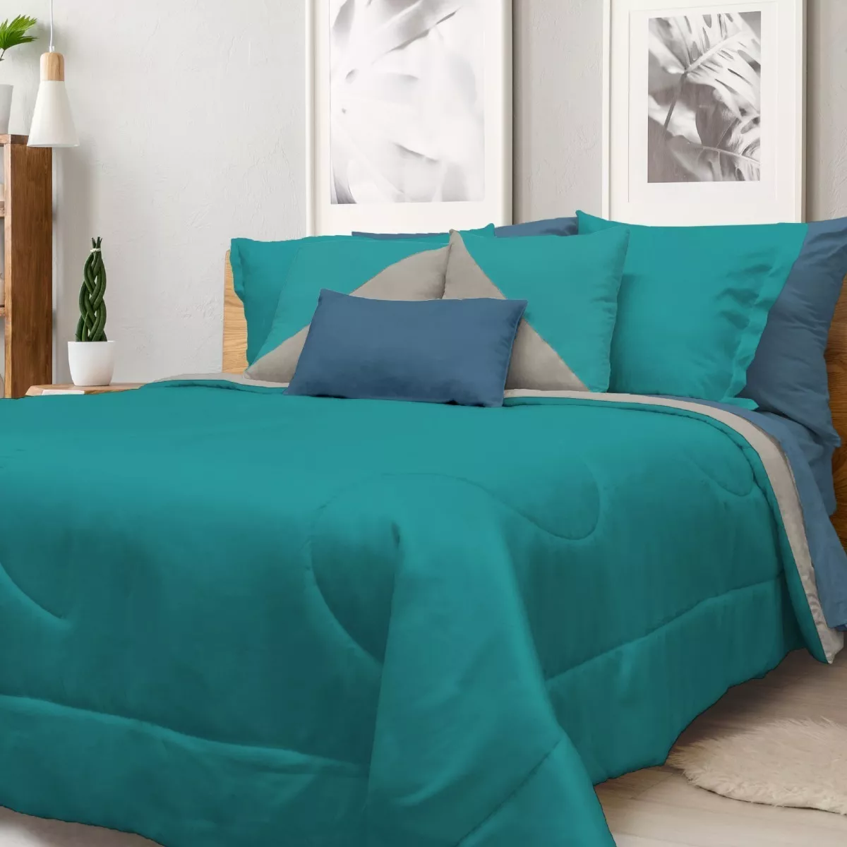 Spring Air Edredón + Cojines + Fundas - King Size Color Azul/Gris