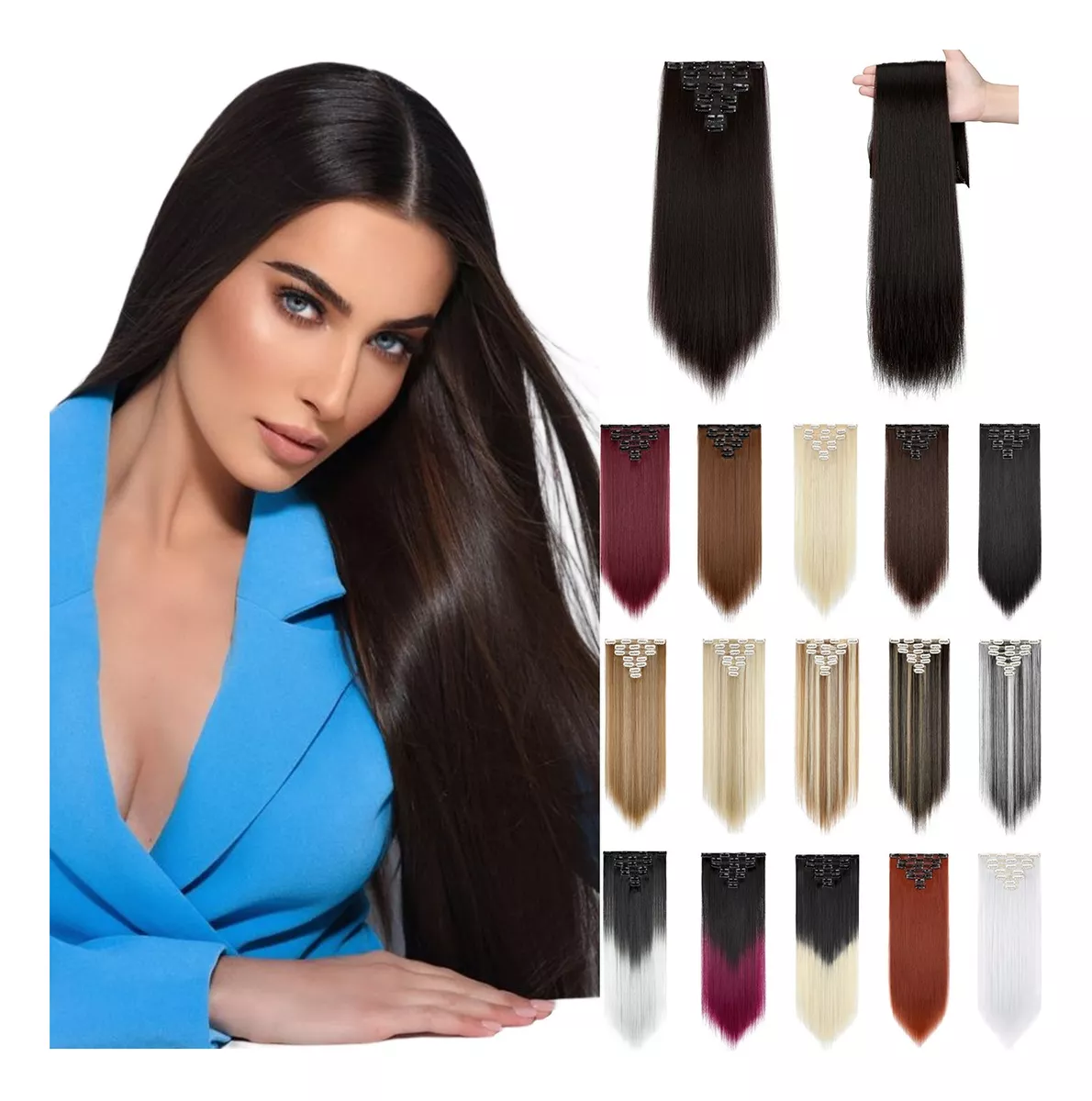 Extensiones De Cabello Con Clip De Cabeza Completa,7 Piezas