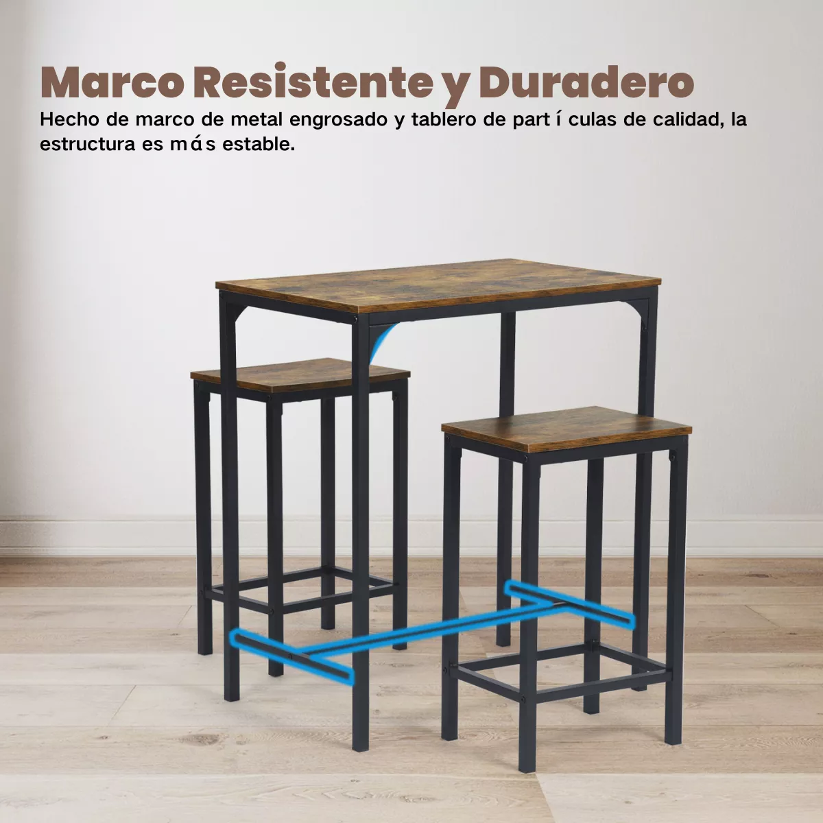 Gomyhome Juego De Comedor 2 Sillas Rectangular 80cm Marrón