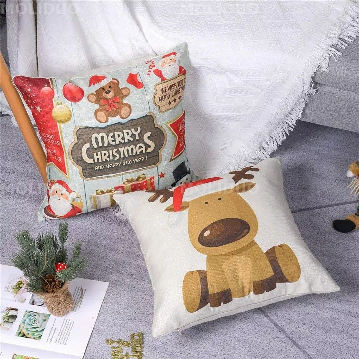 6 Fundas Navideñas Cojines Decorativos Fundas Almohadas Lino
