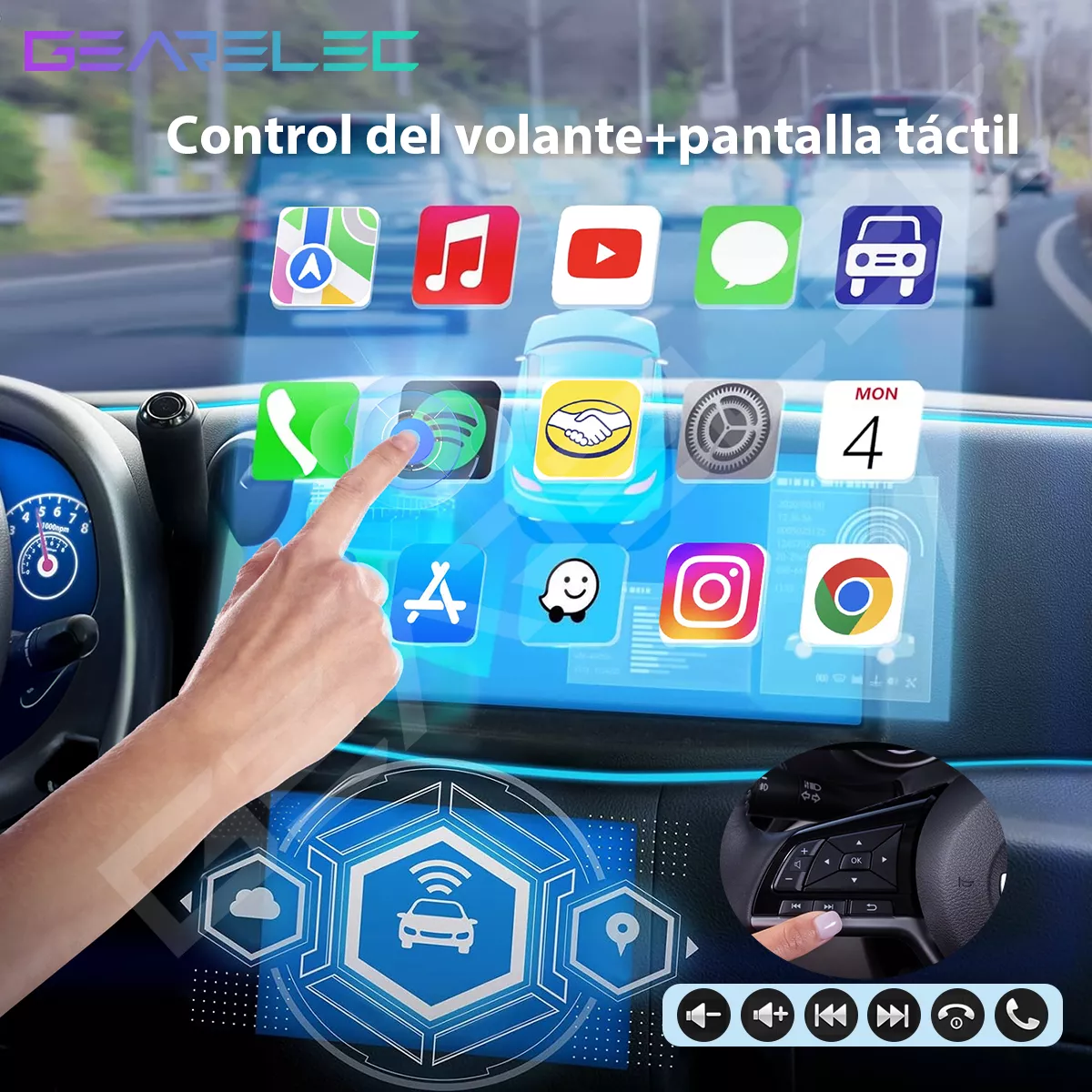 Gearelec Autoestéreo Pantalla 10 Pulgadas Inalámbrico Carplay Android Auto 4+32g Wifi Gps Con Cámara