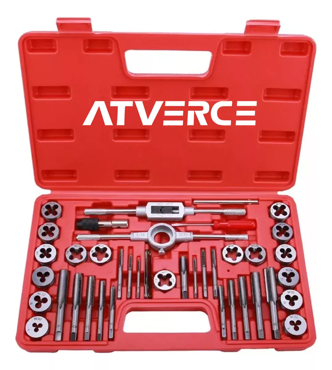 Atverce PD-40 Juego De Pulgada Acero Machuelos Y Terrajas 40 Pcs