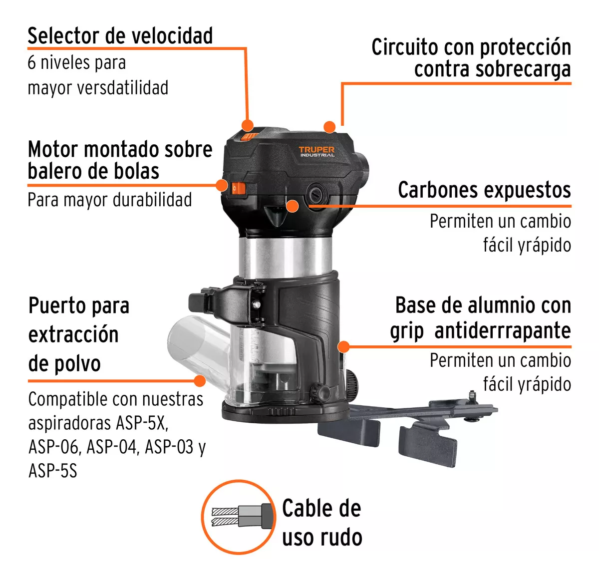 Mini router industrial Truper ROU-MN 710w 3/4hp V. variable