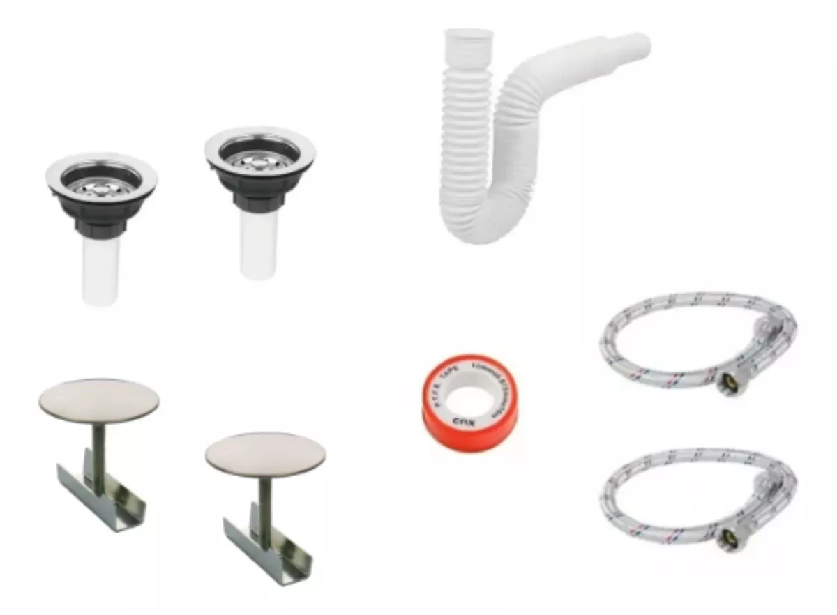 Fregadero Tarja Tina Doble Con Escurridor Acer Inox Kit Prem Color Gris