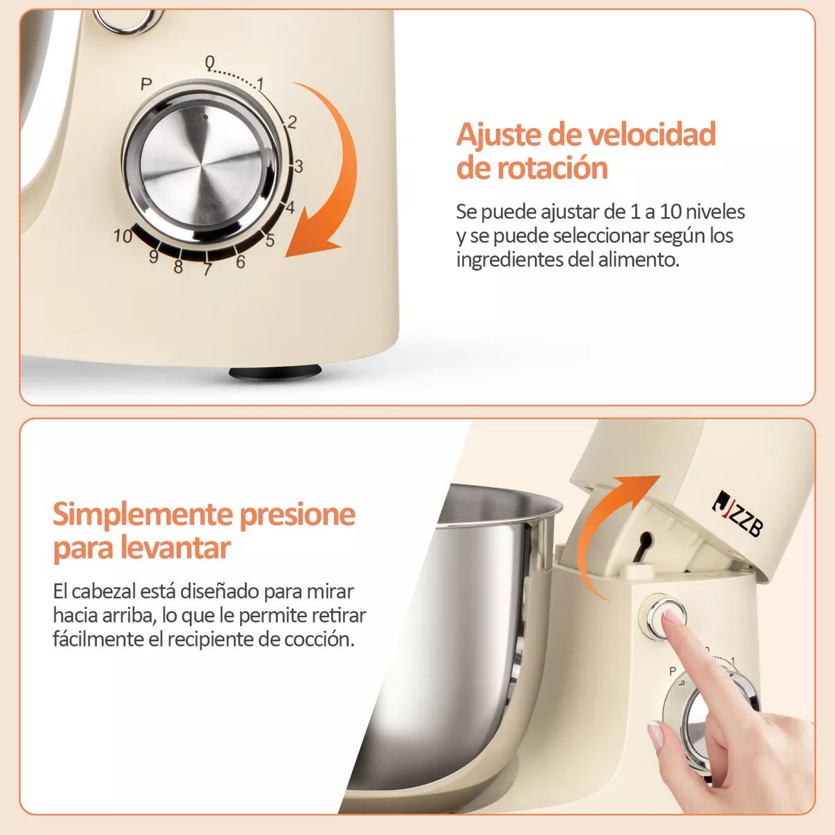 Jzzb 1500w Batidora De 10 Velocidades Bowl De Acero 5 Lts