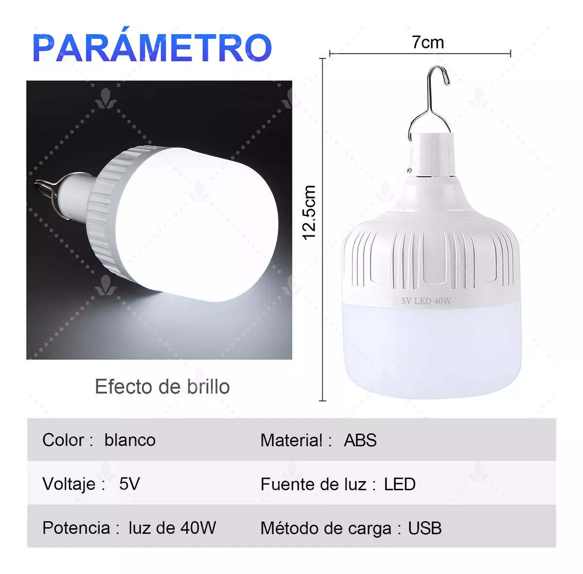 Focos Hogar Portatil Gancho Led Usb Recargables 40w 6piezas