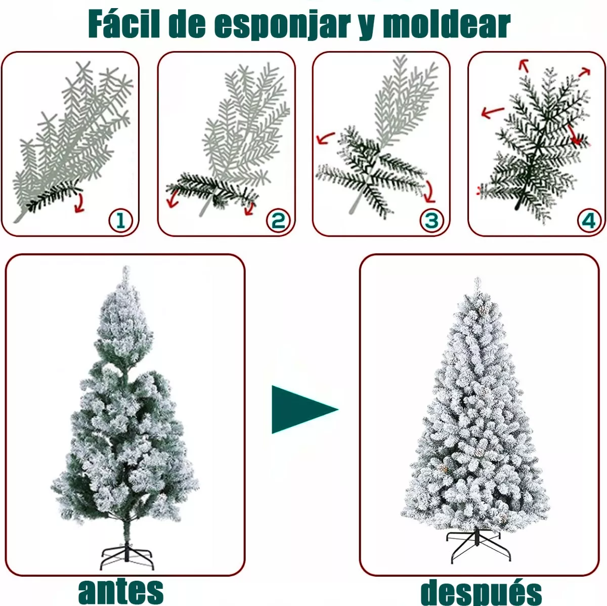 Árbol De Navidad Nieve Artificial 1.80m 800 Ramas Blancas