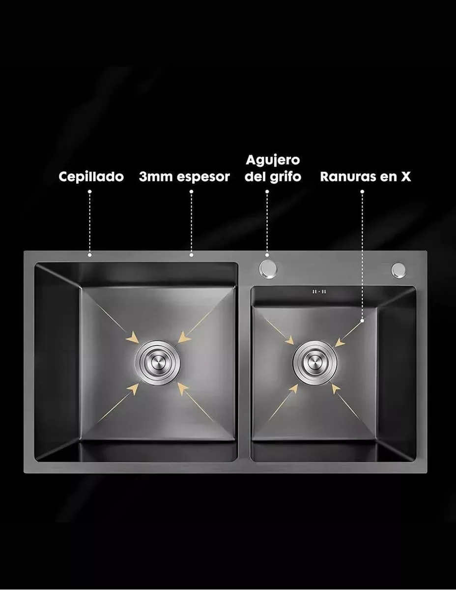 Tarja Doble Tina En Acero Inoxidable 82 Cm X 45 Cm Cocina