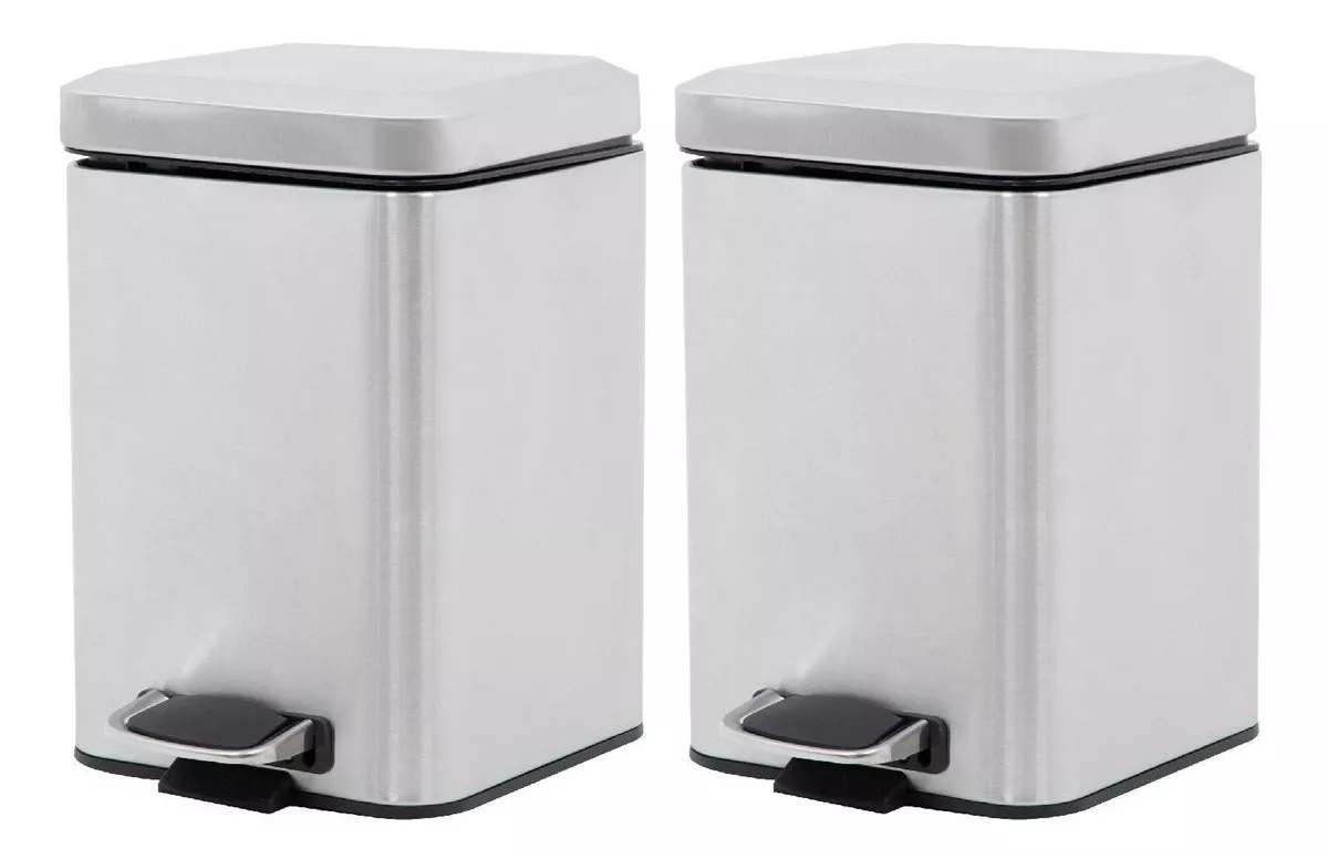 Botes De Basura 6l Acero Inox Metalico Cocina Oficina 2pzas Color Gris
