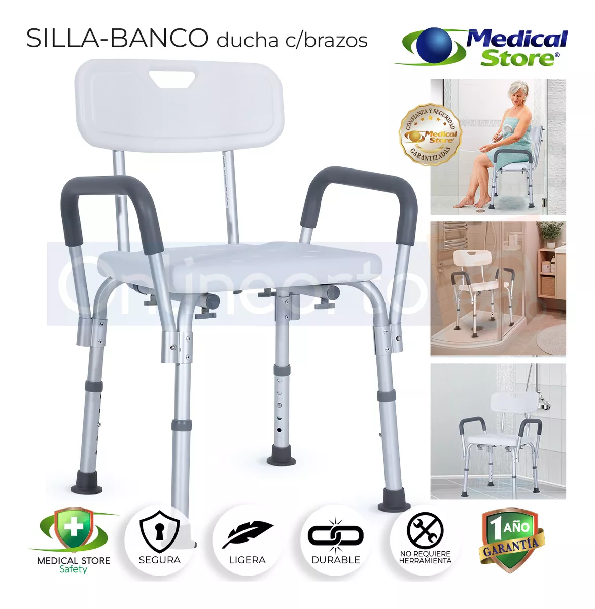 Silla Ducha Baño Ajustable Brazos Respaldo Drive Envio Grat.
